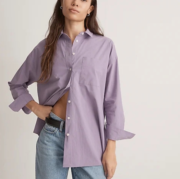 Madewell Tops - Madewell Signature Poplin Oversized Shirt Purple Size Small NEW NJ588